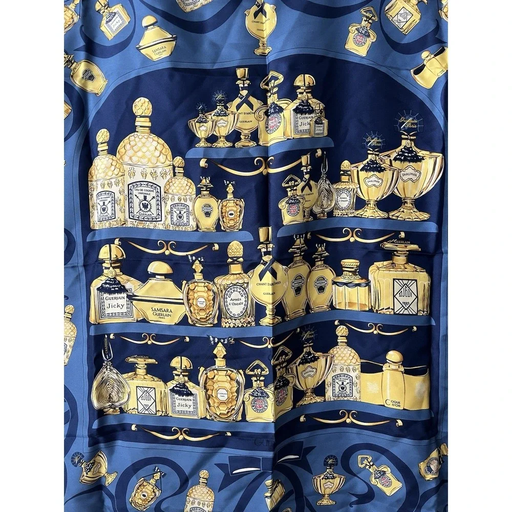 Vintage Guerlain Silk Scarf Perfume Bottle Print Made In France - 35.5